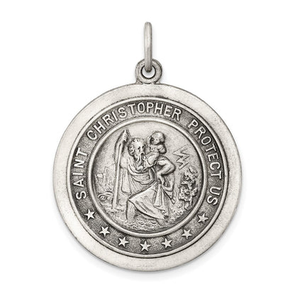 Sterling Silver Antiqued St. Christopher Medal Pendant