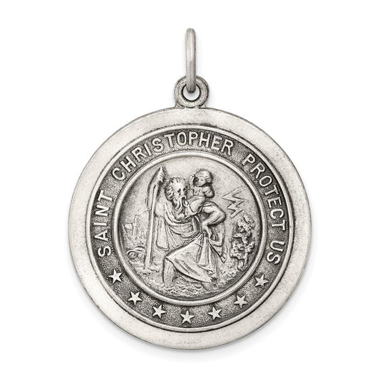 Sterling Silver Antiqued St. Christopher Medal Pendant