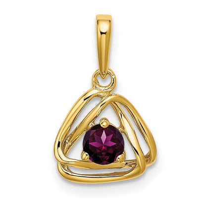14k Yellow Gold Rhodolite Garnet Triangle Pendant