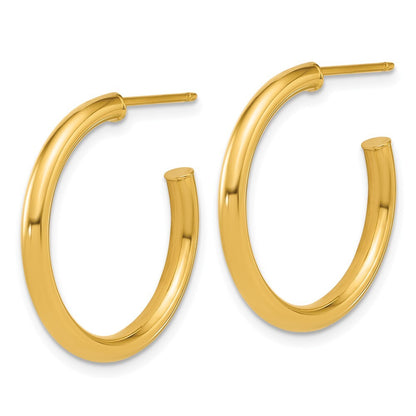 14k Yellow Gold Polished 2.5 x 25mm Tube C-Hoop Earrings Gift for Women