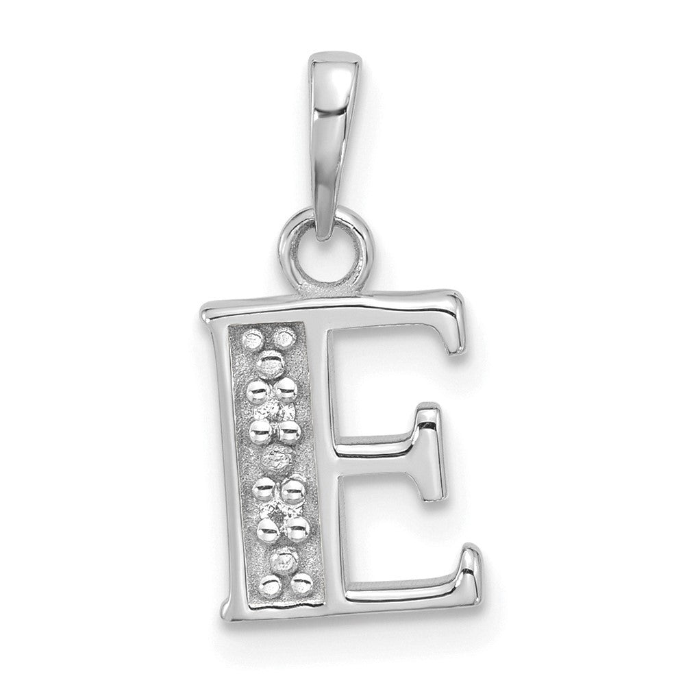 14k White Gold Diamond Letter E Initial Pendant