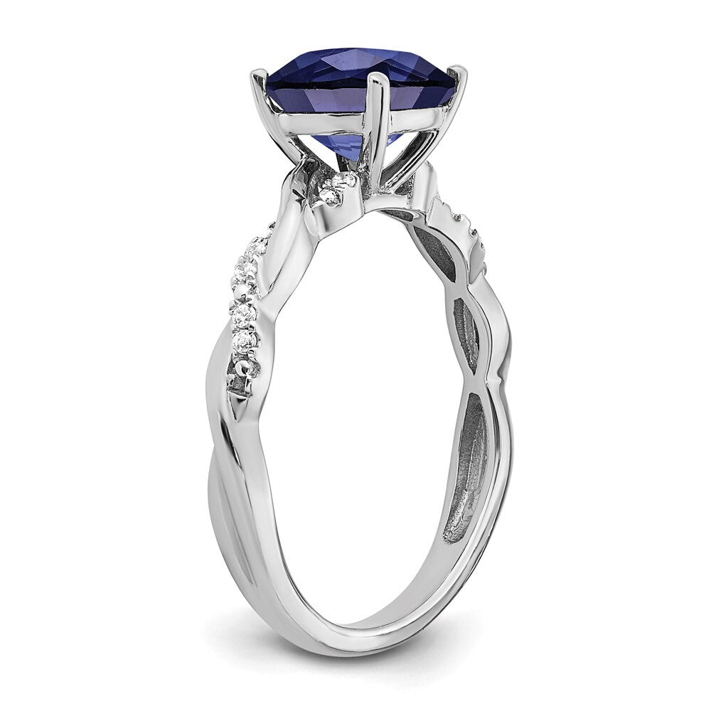 Sterling Silver Rhodium-plated Created Sapphire and Diamond Ring Size 7