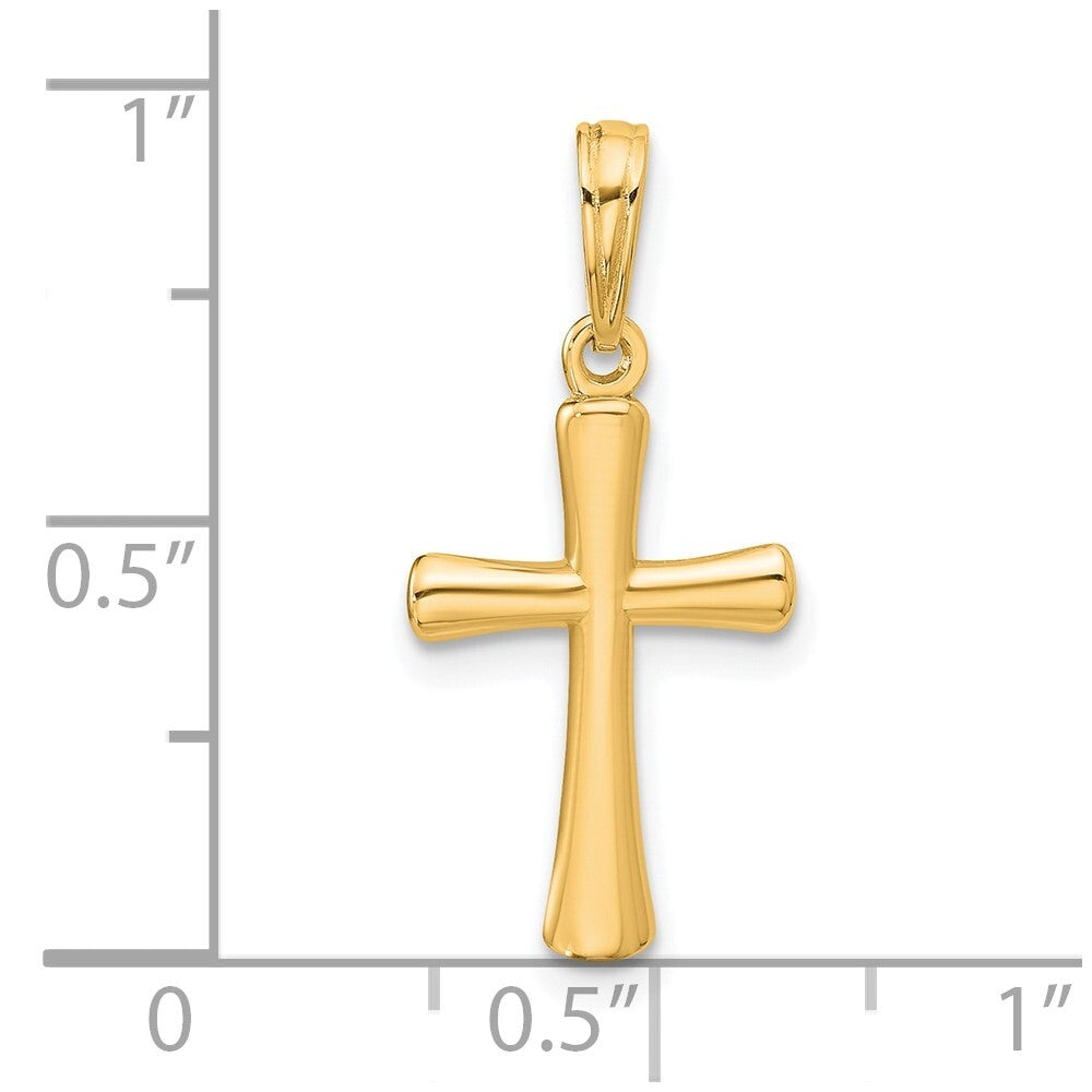 14k Yellow Gold Polished Beveled Cross  Round Tips Charm Pendant for Women