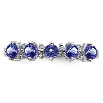 Sterling Silver Rhodium Tanzanite & Diamond Ring Size 8