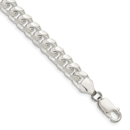 Sterling Silver 7.35mm Domed w/ Side Diamond-Cut Curb Chain Bracelet