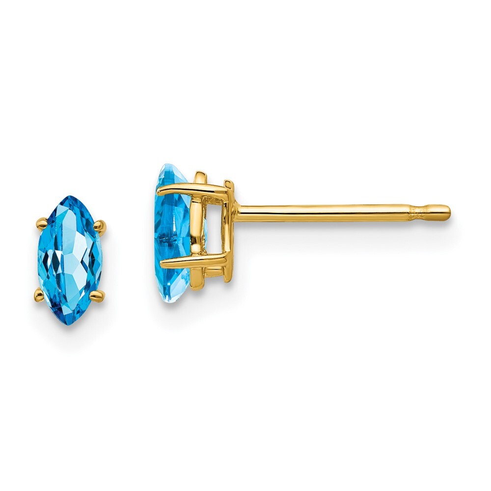 14k Yellow Gold 6x3mm Marquise Blue Topaz earring Gift for Women