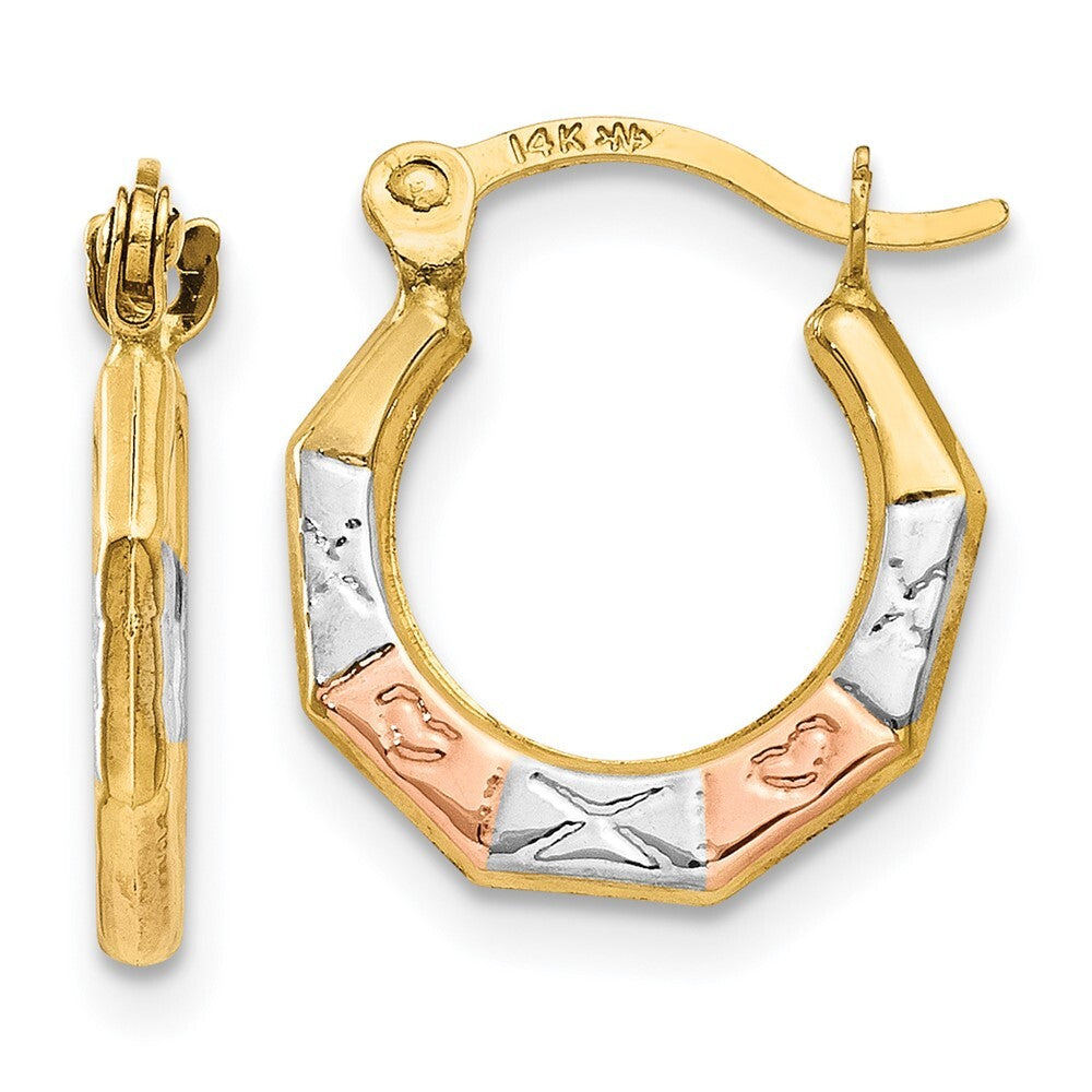 14k Yellow Gold & White and Rose Rhodium Hoop Earrings Gift for Women