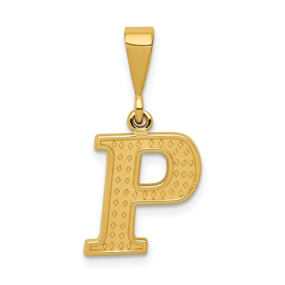 14k Yellow Gold Textured Initial P Charm Pendant for Women