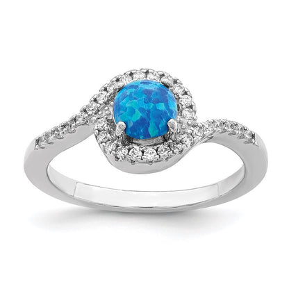 Sterling Silver Rhodium-plated Created Blue Opal /Cubic Zirconia Halo Ring SZ 7