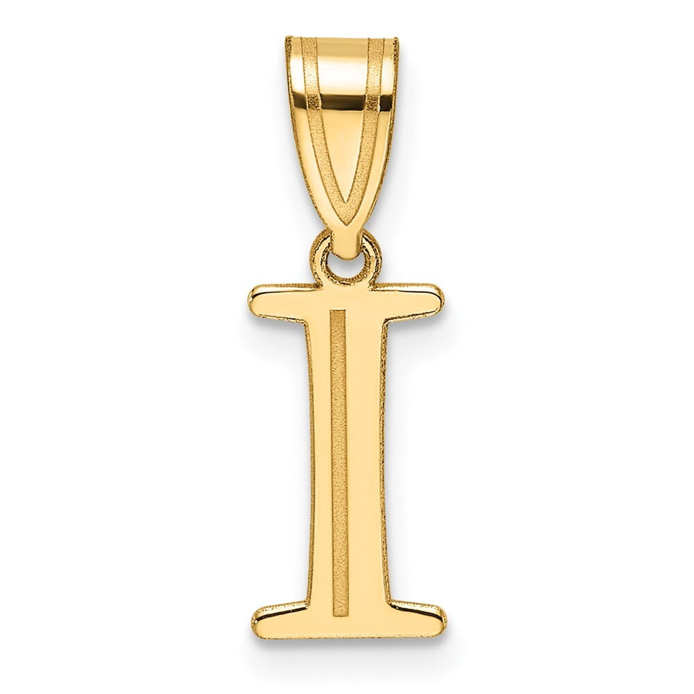 14k Yellow Gold Polished Etched Letter I Initial Pendant for Women