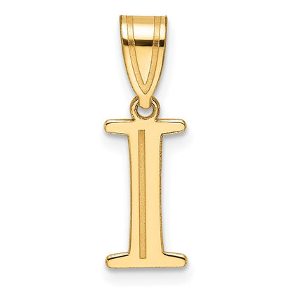 14k Yellow Gold Polished Etched Letter I Initial Pendant for Women