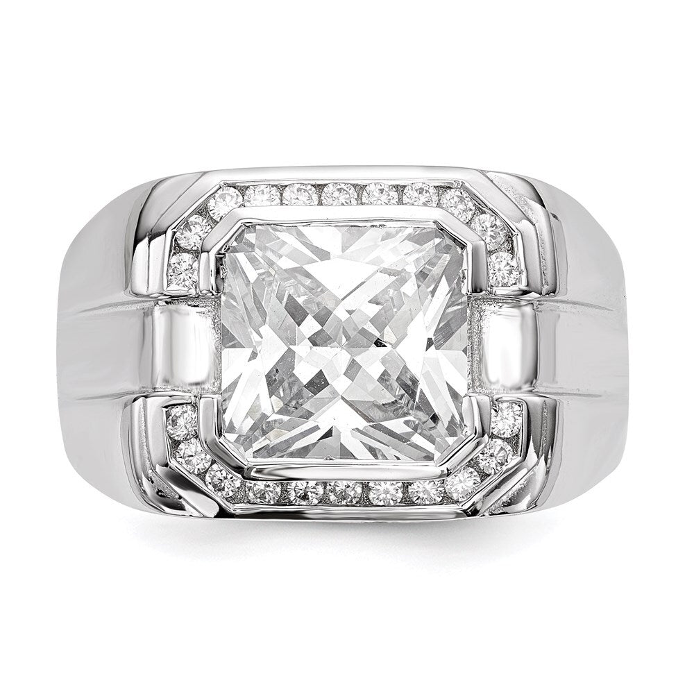 Sterling Silver Rhodium-plated Mens Cubic Zirconia Ring Size 10