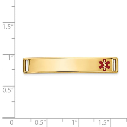14k Yellow Gold 34x6mm Off-Center Red Epoxy Enameled Medical ID Plate # 817