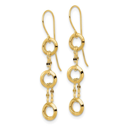 14k Yellow Gold Three Circle Dangle Earrings
