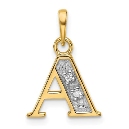 14k Yellow Gold with Rhodium Diamond Letter A Initial Pendant