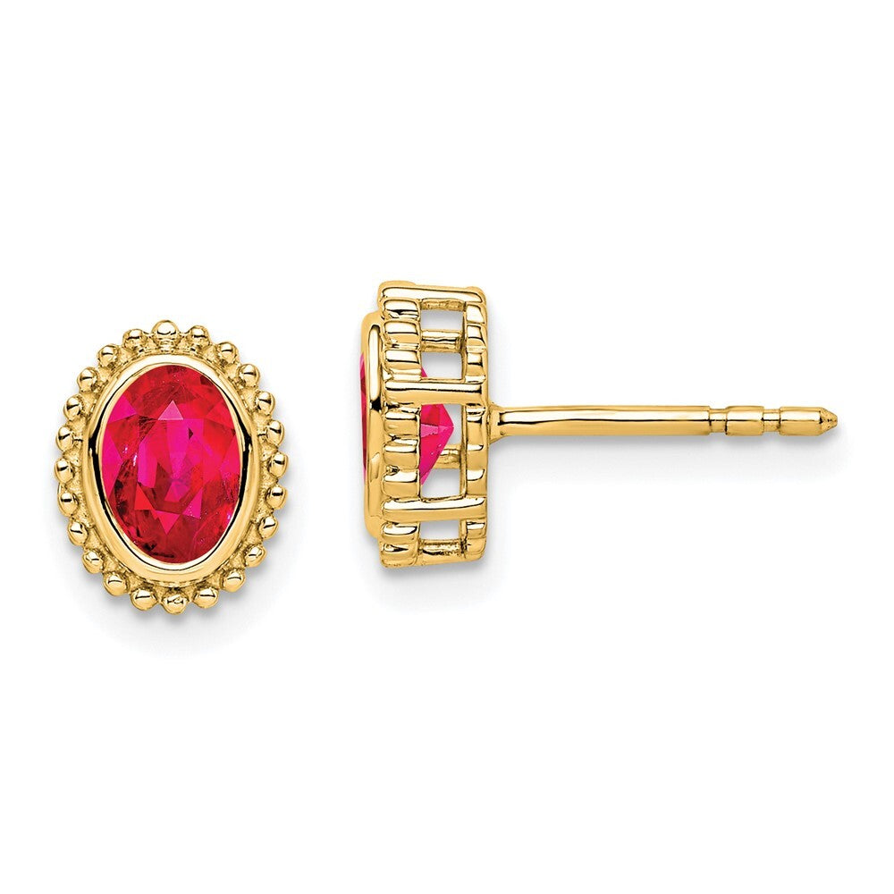 14k Yellow Gold Oval Ruby Stud Earrings