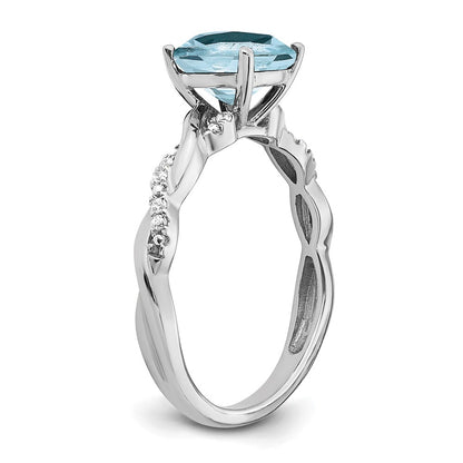 Sterling Silver Rhodium-plated Aquamarine and Diamond Ring Size 7