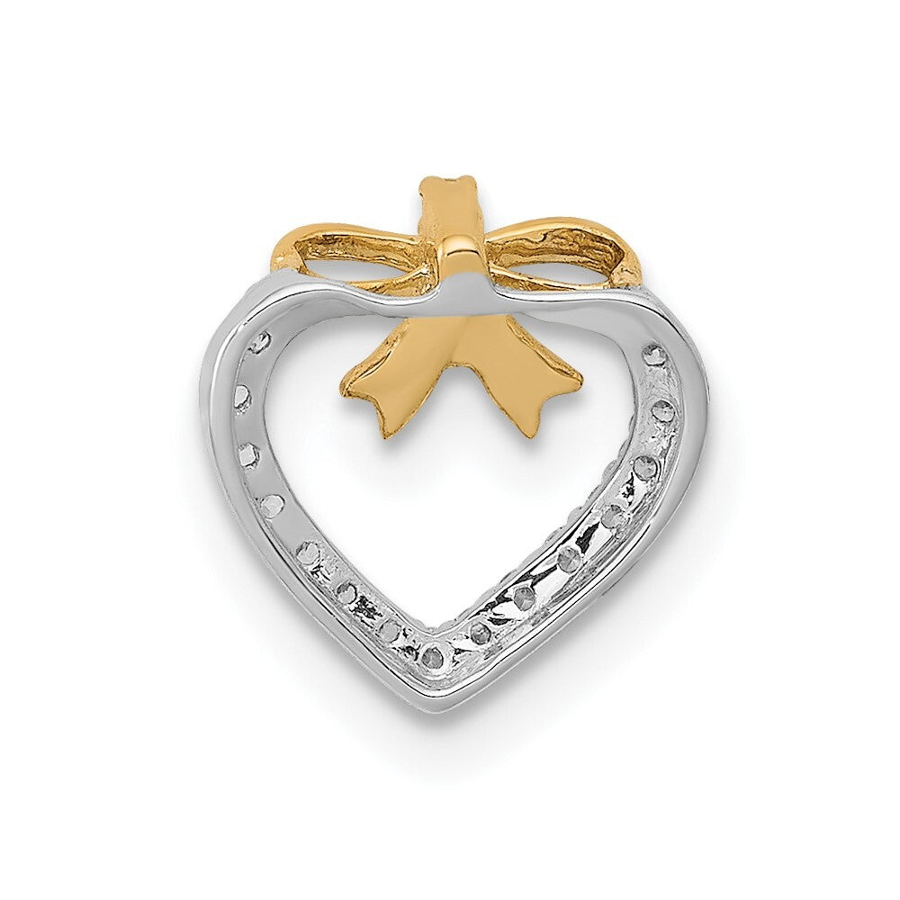 14k White Gold Rhod Polished 1/10ct. Diamond Heart Bow Chain Slide Pendant