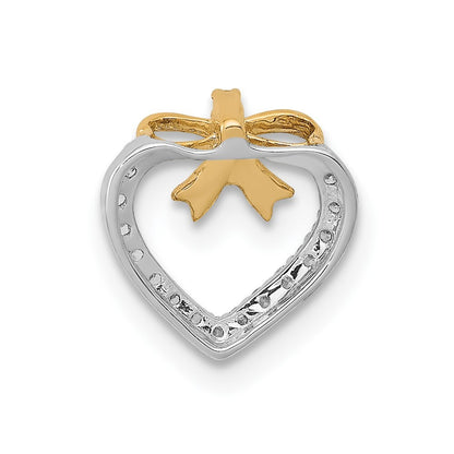 14k White Gold Rhod Polished 1/10ct. Diamond Heart Bow Chain Slide Pendant