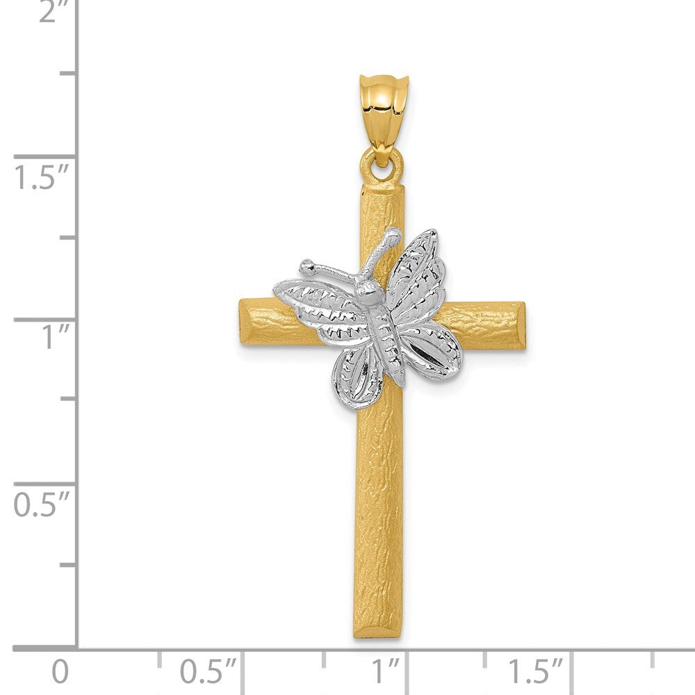 14k Two-tone Gold Cross Butterfly Pendant for Women