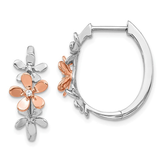 14k Rose and White Gold Diamond Hoop Earrings