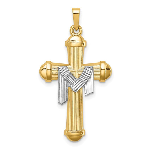 14k Two-tone Gold Hollow Polished Draped Cross Pendant for Women