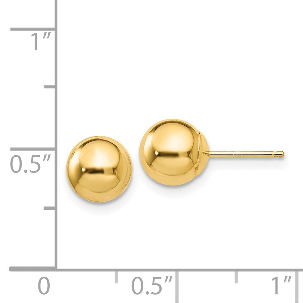14k Yellow Gold Polished 7mm Ball Stud Earrings Gift for Women
