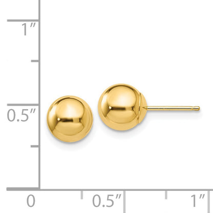 14k Yellow Gold Polished 7mm Ball Stud Earrings Gift for Women