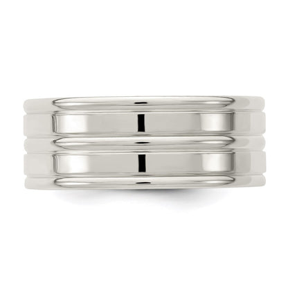 Sterling Silver 8mm Polished Flat Grooved Fancy Band Size 11