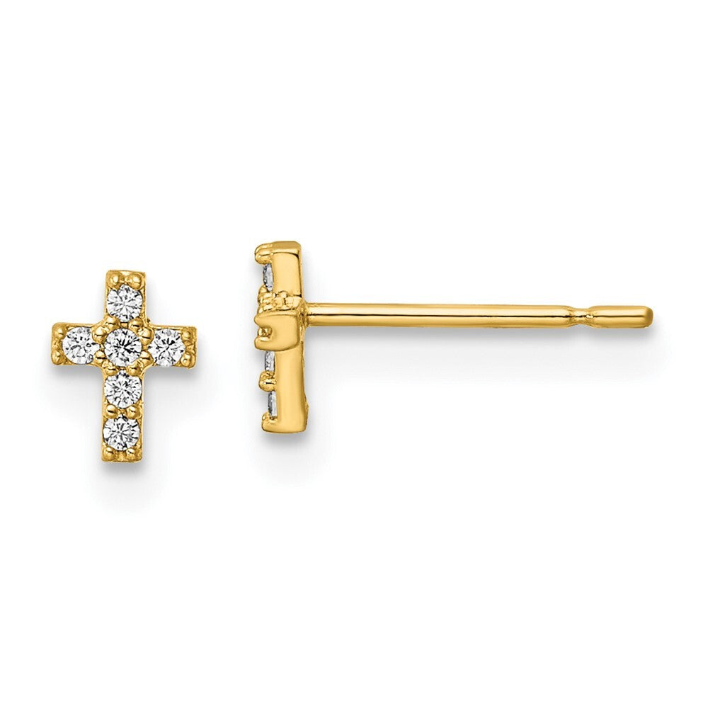 14k Yellow Gold Cubic Zirconia Cross Stud Earrings Gift for Women