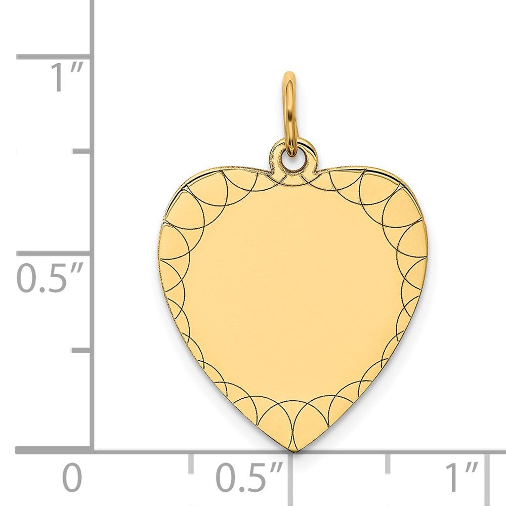 14k Yellow Gold Etched .018 Gauge Engravable Heart Disc Charm Pendant for Women