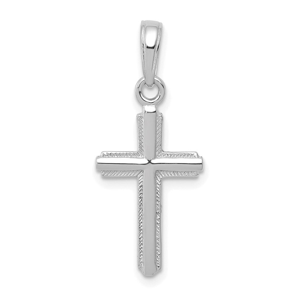 14k White Gold Polished Cross With Striped Border Pendant for Women