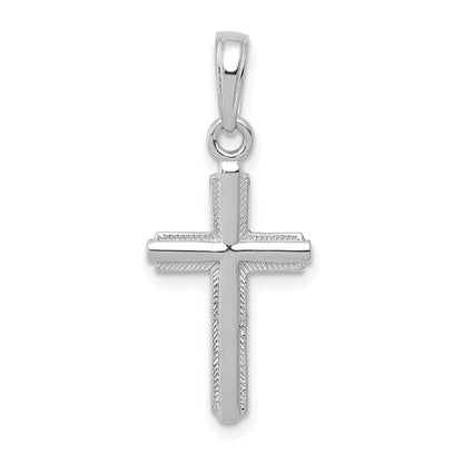 14k White Gold Polished Cross With Striped Border Pendant for Women