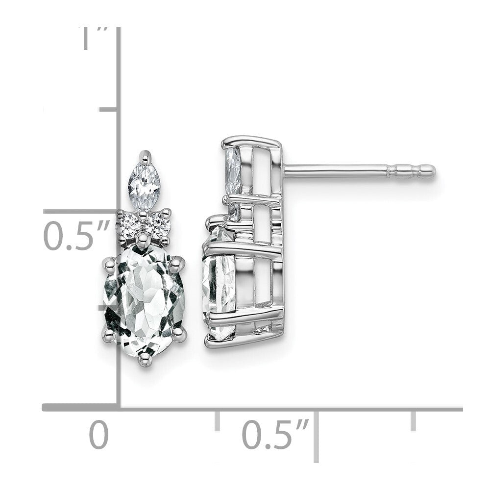 14K White Gold Polished Diamond and White Topaz Twisted Drop & Dangle Earrings