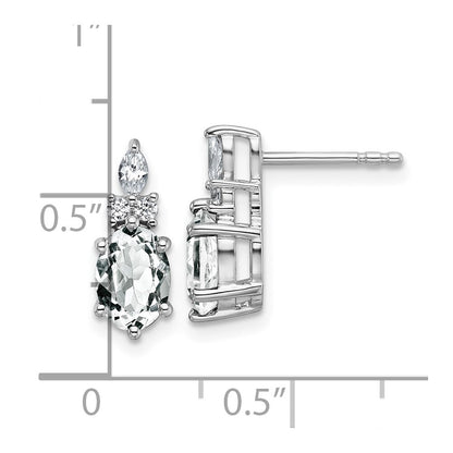 14K White Gold Polished Diamond and White Topaz Twisted Drop & Dangle Earrings