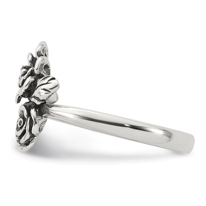 Sterling Silver Antiqued Polished Cubic Zirconia Flower Ring Size 7