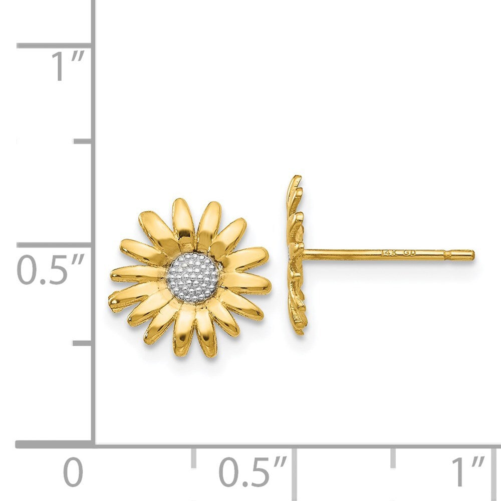14k Yellow Gold & Rhodium Mini Daisy Stud Earrings Gift for Women