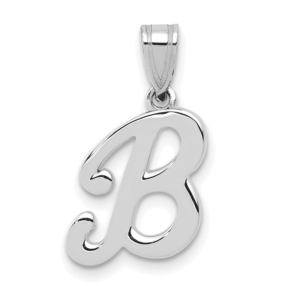 14K White White Gold Script Letter B Initial Pendant