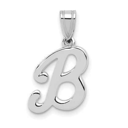 14K White White Gold Script Letter B Initial Pendant