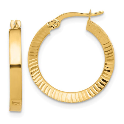 14k Yellow Gold Polished and Diamond-cut Hoop Earrings Gift for Women
