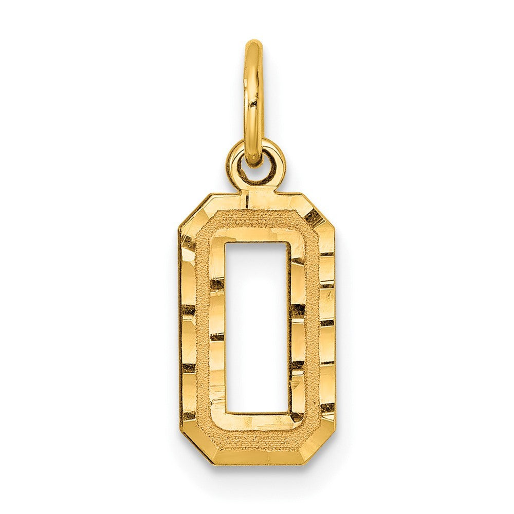 14k Yellow Gold Small Brushed Diamond-cut Number 0 Charm