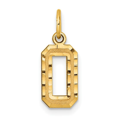 14k Yellow Gold Small Brushed Diamond-cut Number 0 Charm