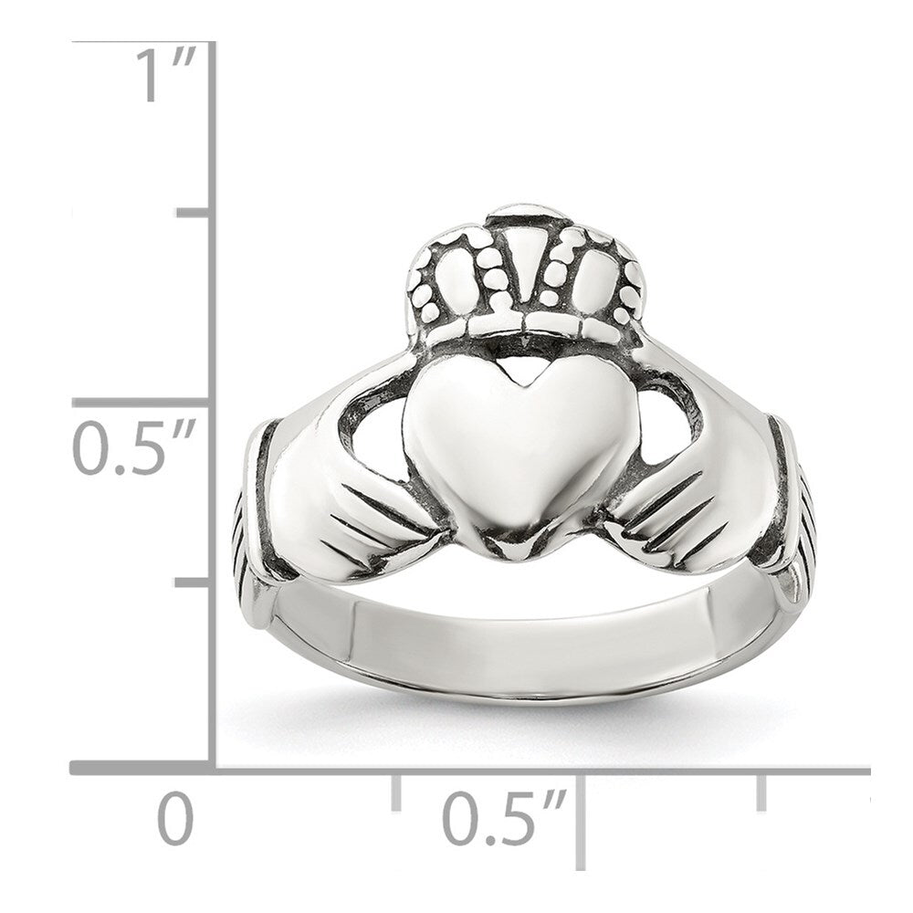 Sterling Silver Antiqued Claddagh Ring Size 8