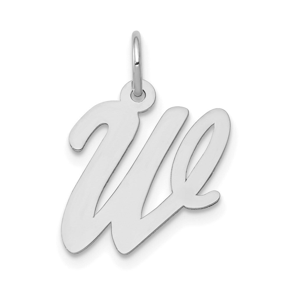 14k White Gold Medium Script Letter W Initial Charm Pendant for Women