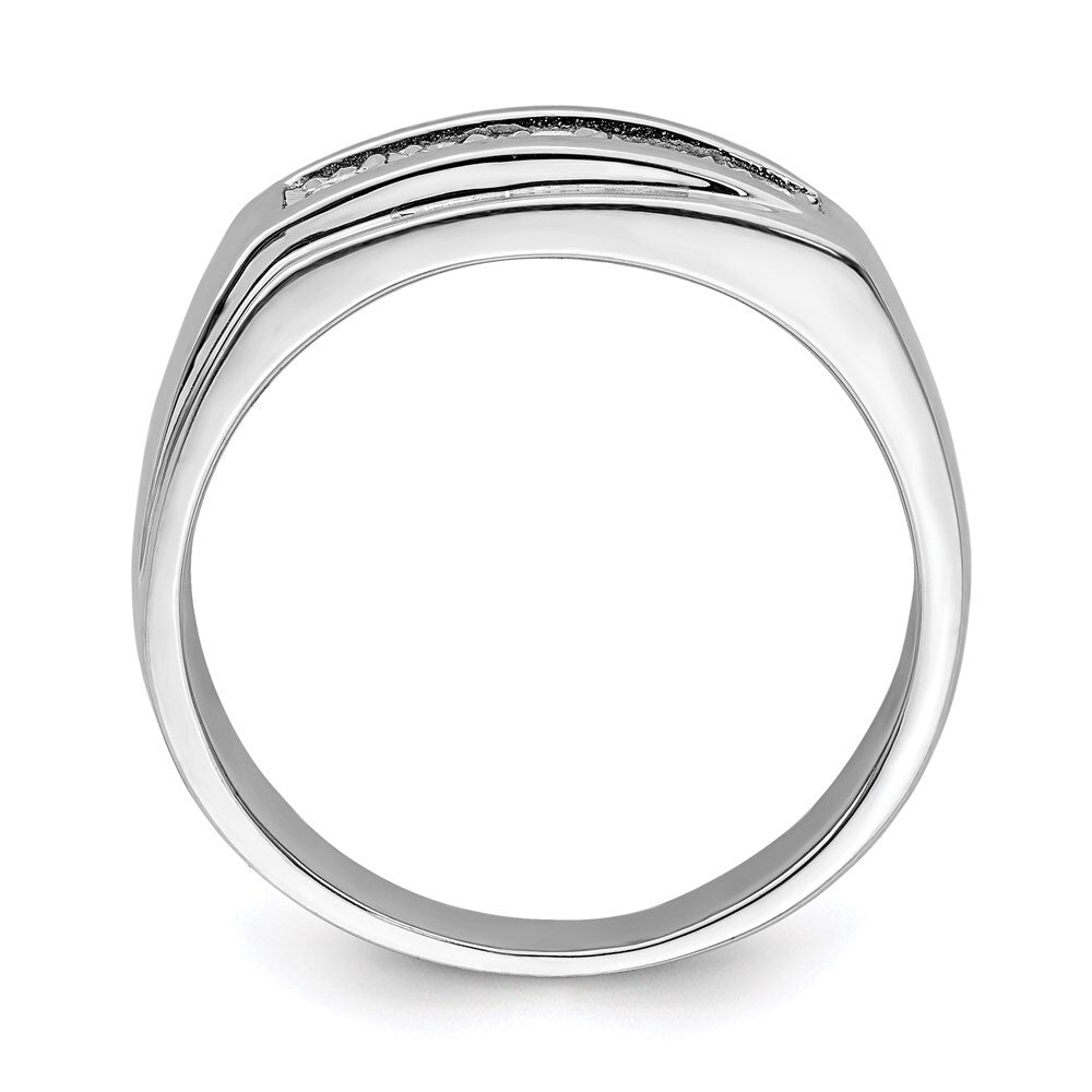 Sterling Silver Rhodium Plated Men's Polished Diamond Ring