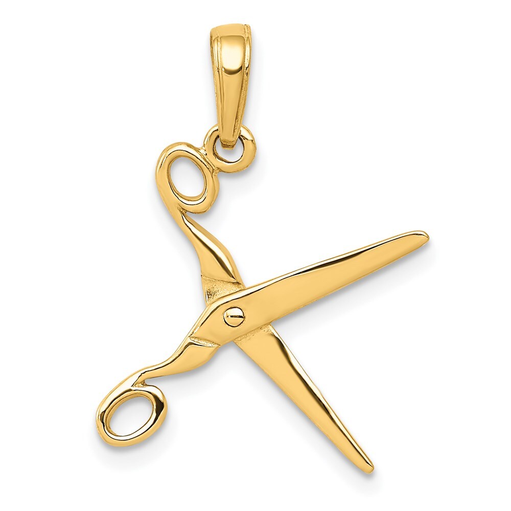 14k Yellow Gold 3-D Moveable Scissors Pendant for Women