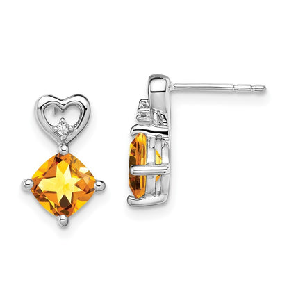 14k White Gold Citrine and Diamond Heart Drop & Dangle Earrings