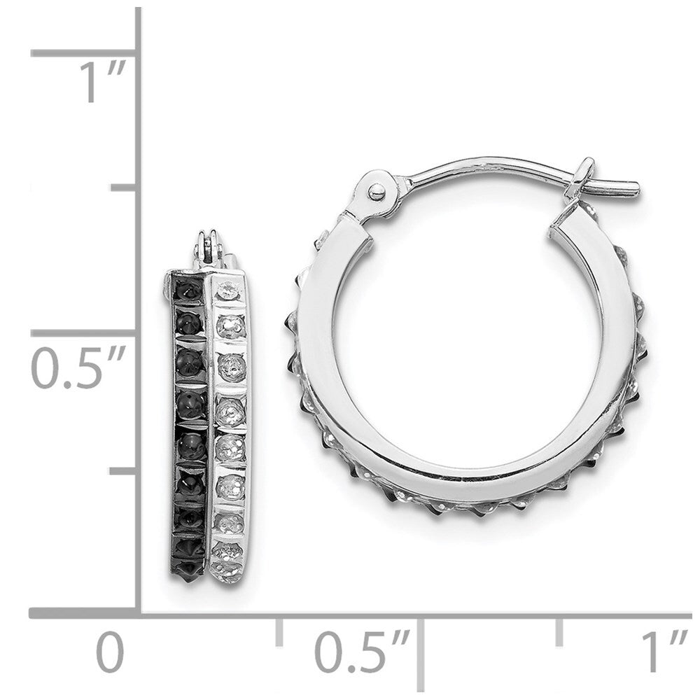 14k White Gold Diamond Fascination B & W Diamond Round Hinged Hoop Earrings
