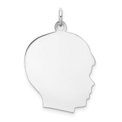 14k White Gold White Plain Large.018 Depth Facing Right Boy Charm Pendant