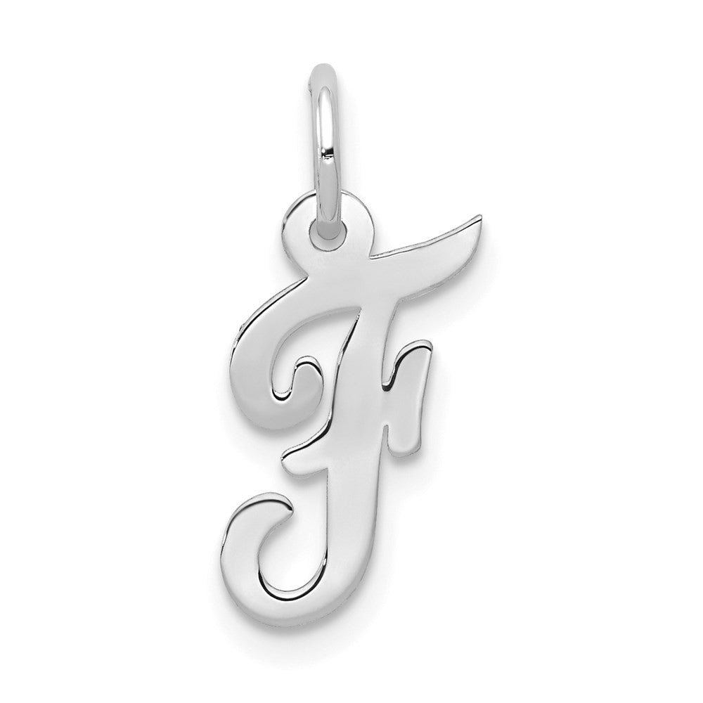 14k White Gold Small Script Letter F Initial Charm Pendant